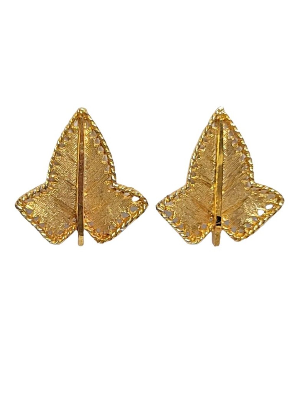 BSK Vintage Gold Tone Leaf Clip On Earrings, Signed